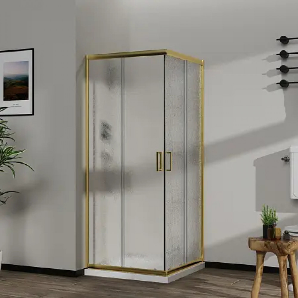 AZ-R06-90-BGL-CHC Душевое ограждение PARIS SQP-90х90х195-BGL-CHC, стекло шиншила  5 мм, профиль брашированное золото