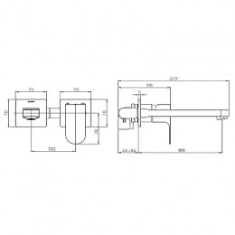 TEO Смеситель настенный встраиваемый с изливом 18.5 см черный матт+GILLO/TEO/AKI Встраиваемая часть однорычажного смесителя для раковины