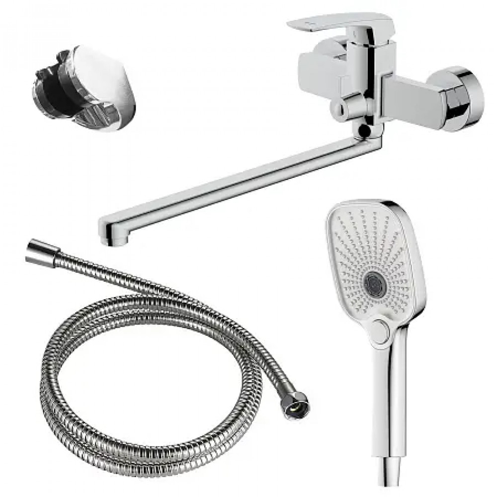 Conda Смеситель для ванны с ручным душем, длинный излив, хром