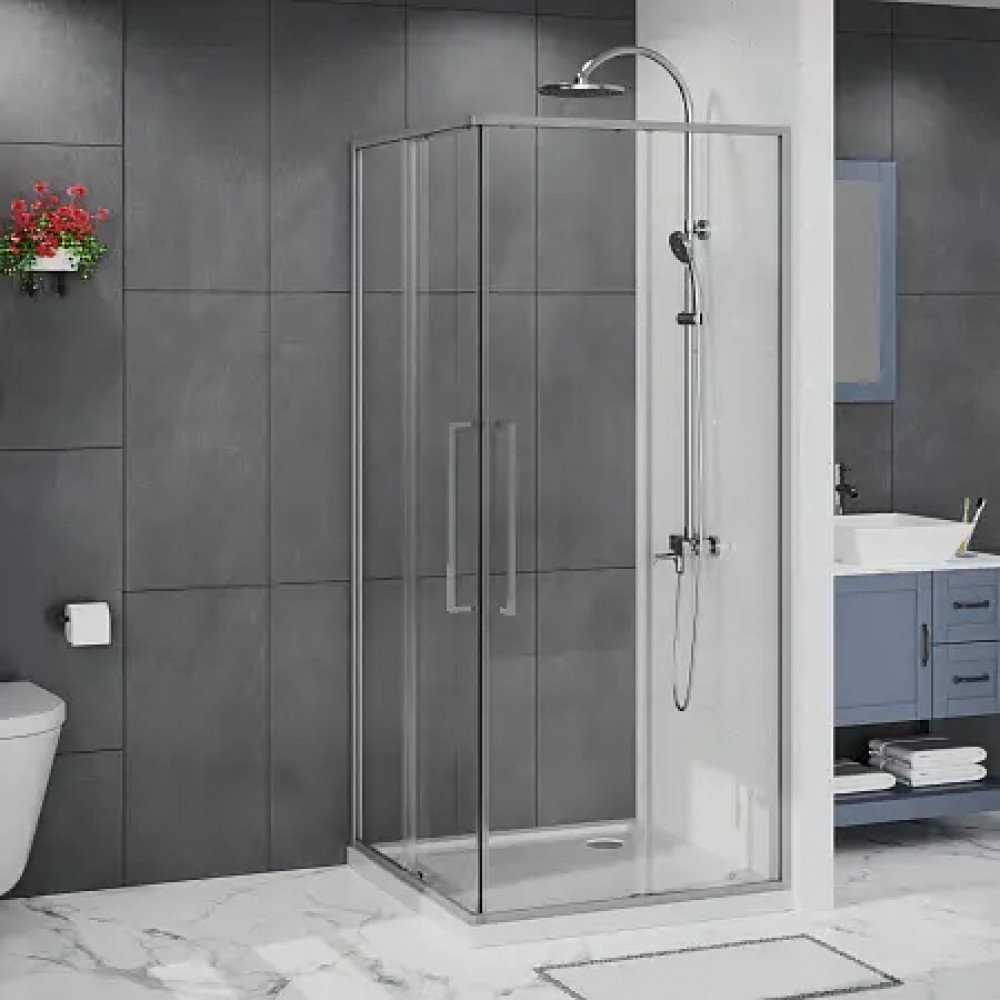 AZ-R43-90-MGR-CL Душевое ограждение SHANGHAI SQP-90х90х195-MGR-CL, прозрачное стекло 6 мм, профиль матовый графит