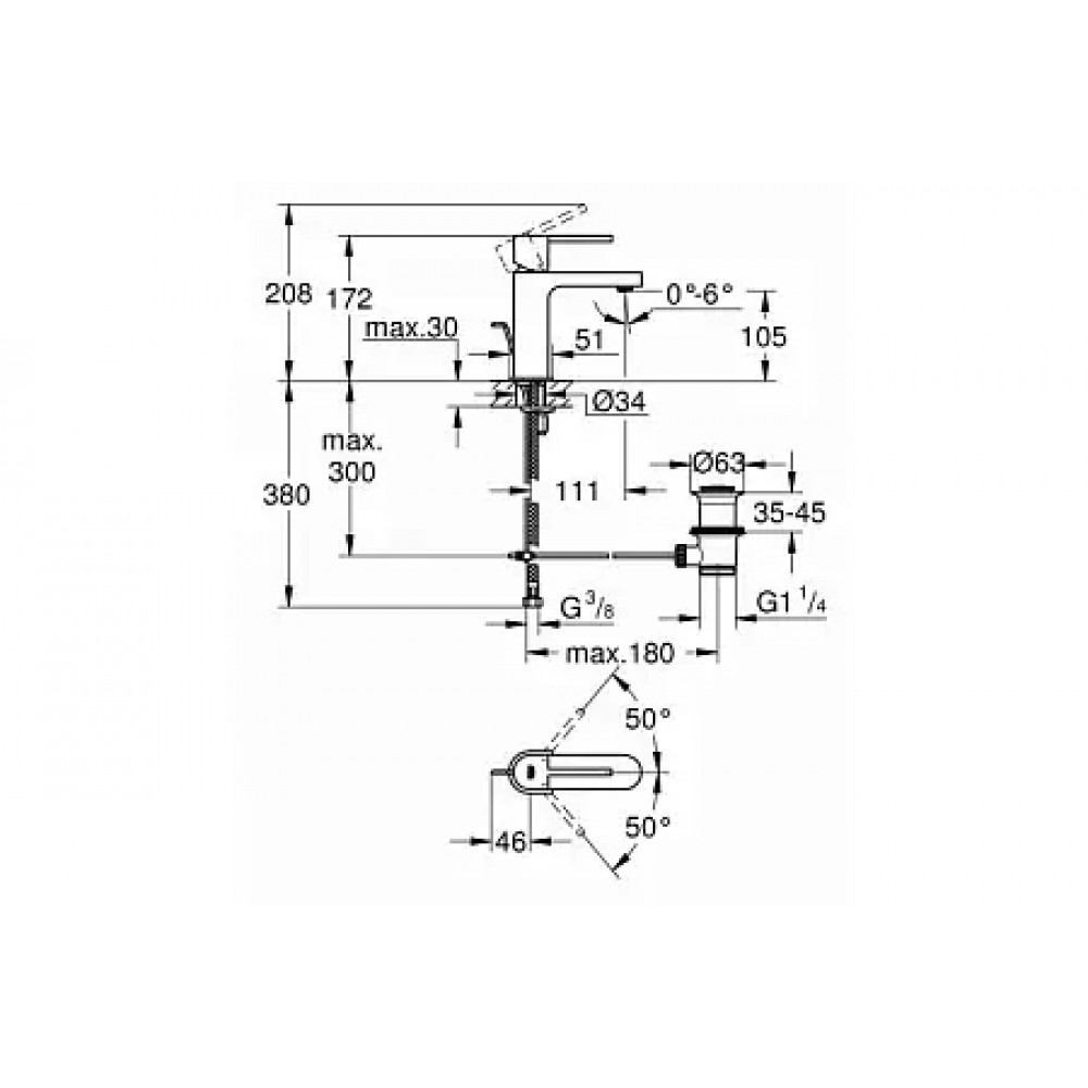 32612003 Plus Смеситель однорычажный для раковины со сливным гарнитуром, S-Size