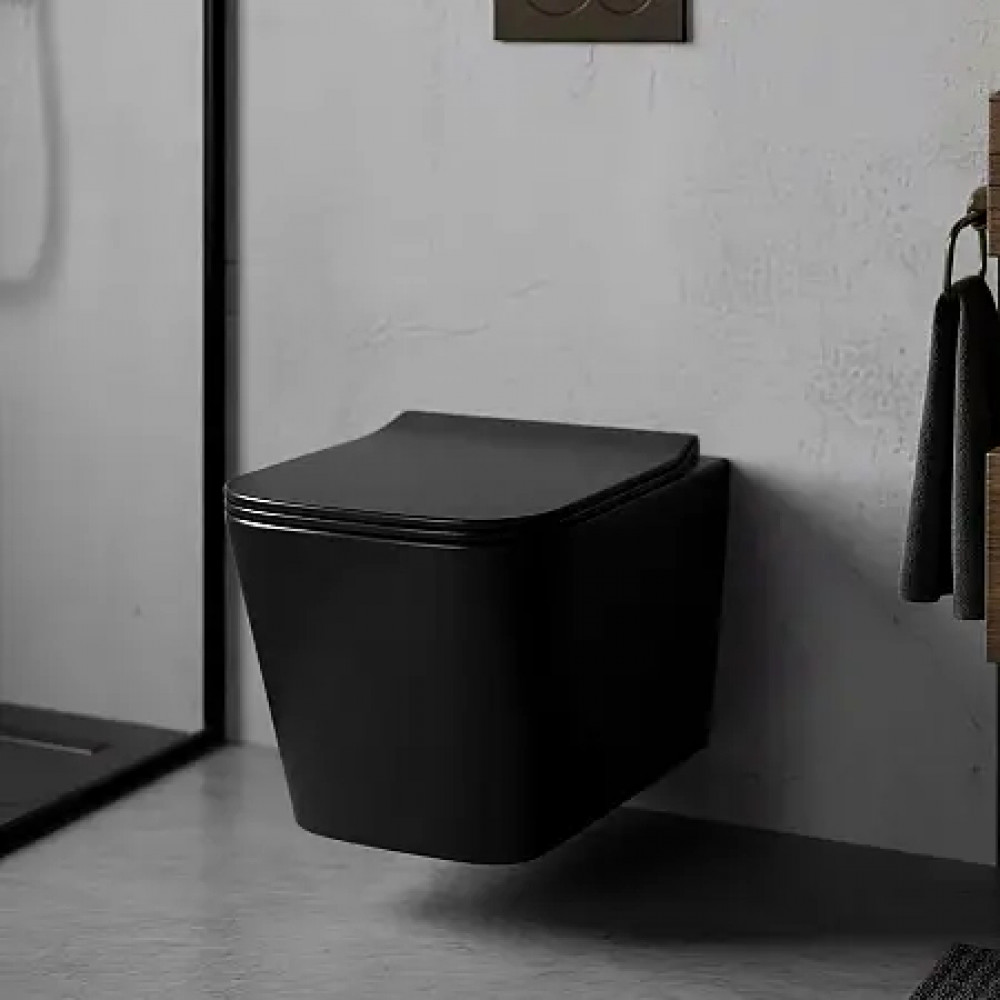 Cascad-Black унитаз подвесной, безободковый, система смыва Tornado, в комплекте сиденьем микролифт 525x345x360 мм