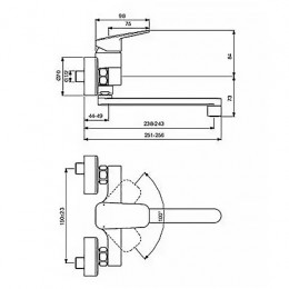 CERAPLAN Настенный смеситель для кухонной мойки с поворотным трубчатым изливом 200 мм, монтаж на стандартных эксцентриках, картридж FirmaFlow 38 мм с