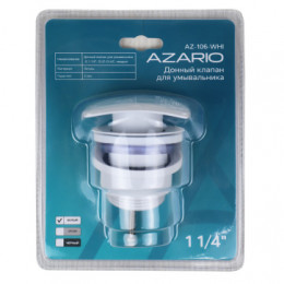 Донный клапан для умывальника G 1 1/4 латунь, квадрат, БЕЛЫЙ, CLIC-CLAC, блистер, AZARIO, AZ-106-WHI