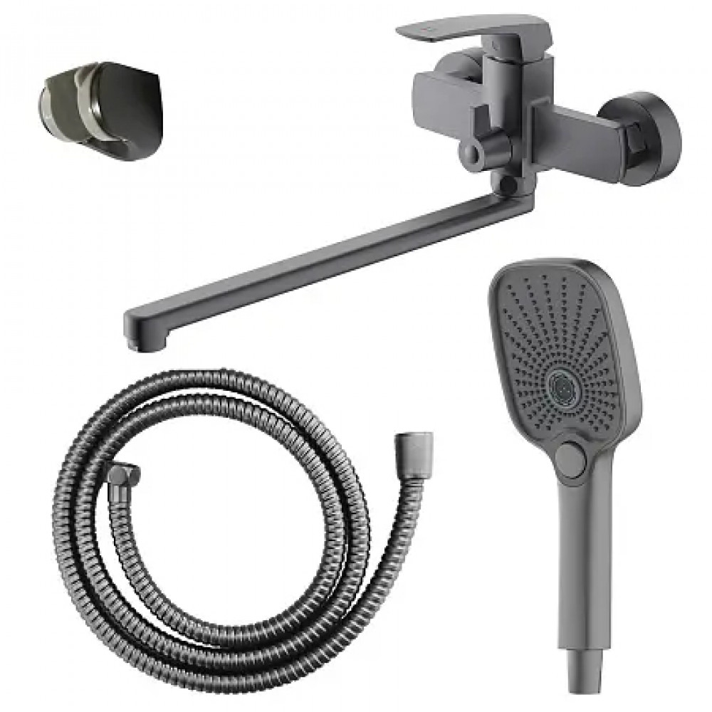 Conda Смеситель для ванны с ручным душем, длинный излив, серый графит