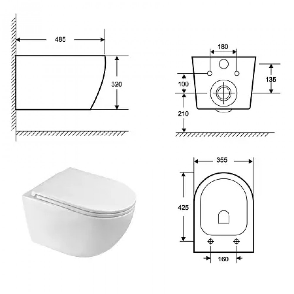 Ines White унитаз подвесной, с функцией Торнадо, с сиденьем дюропласт, микролифт (1 место)