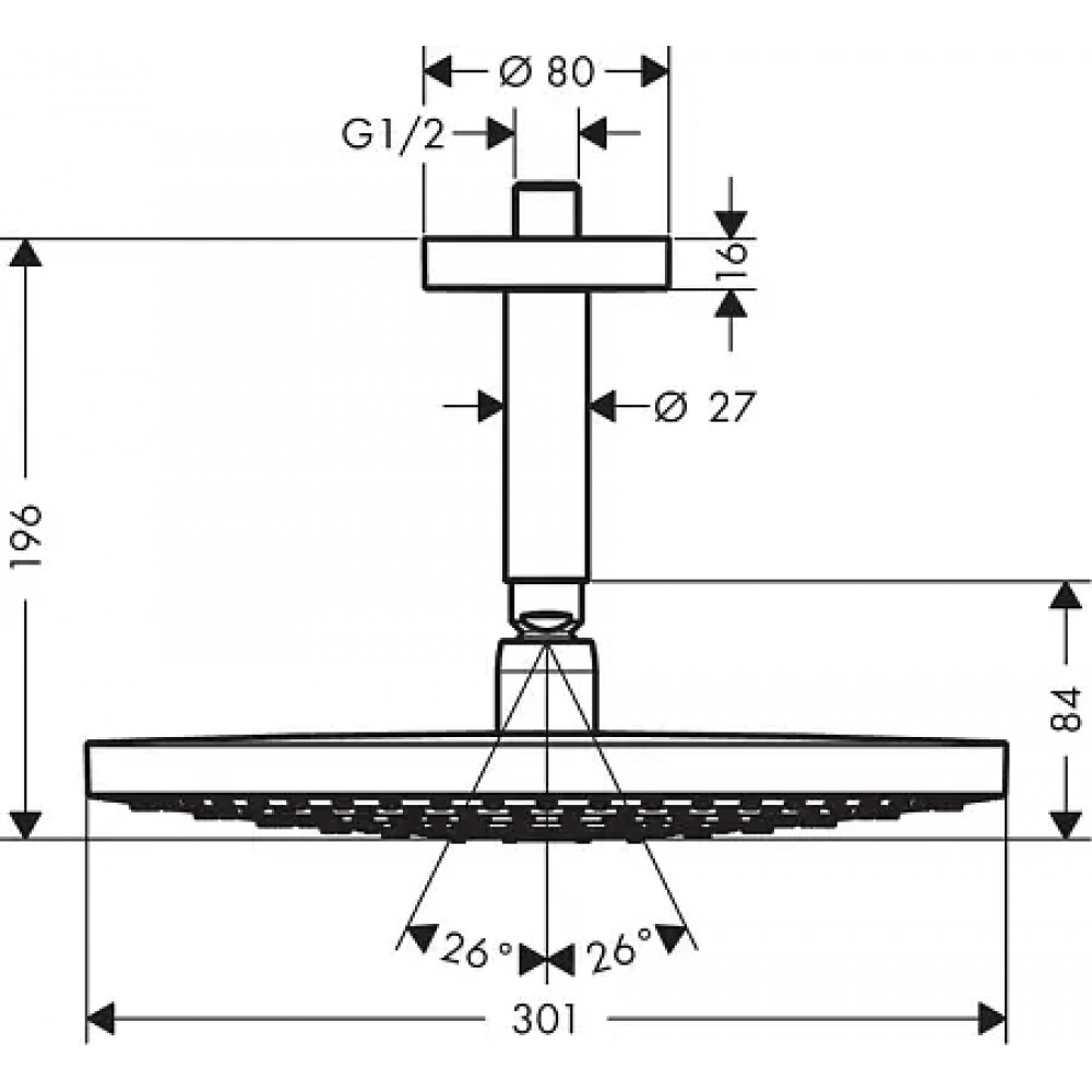 27337000 Верхний душ Raindance Select S 300 2jet, с потолочным подсоединением, ½’