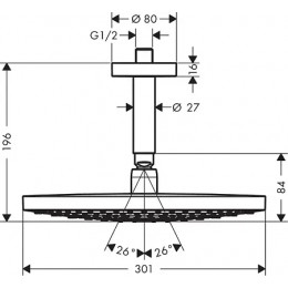 27337000 Верхний душ Raindance Select S 300 2jet, с потолочным подсоединением, ½’