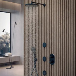 Верхний душ Bossini Apice 280 мм (ABS пластик), с настенным держателем 380 мм (латунь), черный матовый