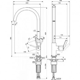 BD411AA GUSTO Смеситель для кухонной мойки с высоким трубчатым квадратным изливом