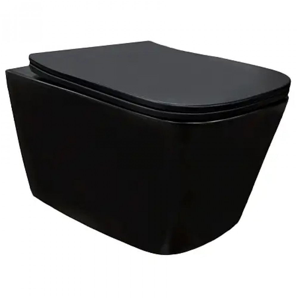 Cascad-Black унитаз подвесной, безободковый, система смыва Tornado, в комплекте сиденьем микролифт 525x345x360 мм