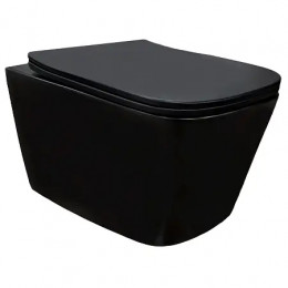 Cascad-Black унитаз подвесной, безободковый, система смыва Tornado, в комплекте сиденьем микролифт 525x345x360 мм