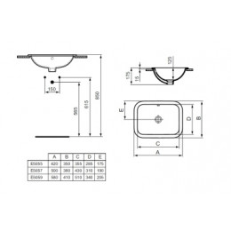 E505901 CONNECT Прямоугольный встраиваемый на столешницу умывальник CONNECT 58х41 см