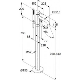 KLUDI BOZZ Однорычажный смеситель для ванны и душа,  для отдельно стоящих ванн, черный мат.(нужна скрытая часть 88088)