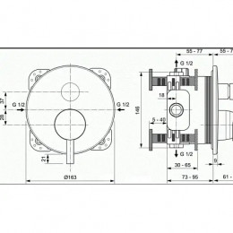 A7389XG CERALINE Встраиваемый смеситель для ванны/душа, комплект №2 (функциональный комплект и накладка для настенного монтажа)