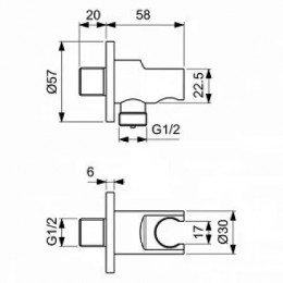 BC807A2 IDEALRAIN Держатель с подключением душевой лейки 1/2", цилиндрический дизайн, металлический с пластиковым вкладышем, с обратным клапаном