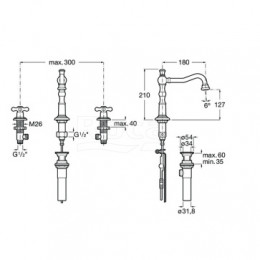 CARMEN Смеситель для раковины на 3 отверстия с донным клапаном click-clack
