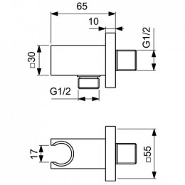 BC771A5 IDEALRAIN Держатель с подключением душевой лейки 1/2", кубический дизайн, металлический с пластиковым вкладышем, с обратным клапаном.