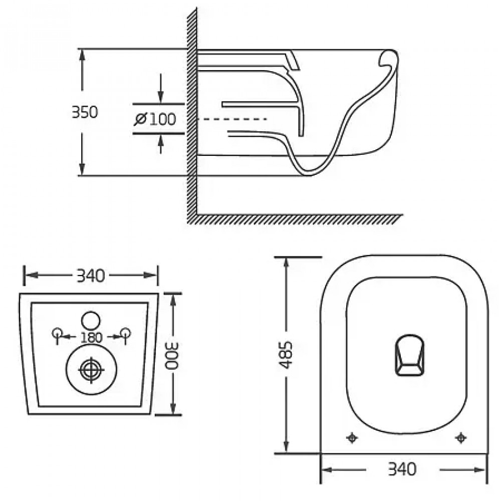 AZ-5103T-WHT BACIO Унитаз подвесной с системой смыва Tornado в комплекте с быстросъемным сиденьем микролифт, дюропласт 485*340*350mm