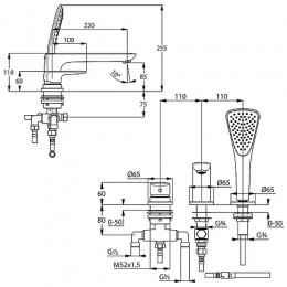 KLUDI AMEO Однорычажный смеситель для ванны и душа на 3 отверстия с изливом, арт. 414470575