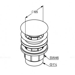 Закрывающийся сливной вентиль G 1 1/4 для раковин с отв.для перелива, (пластик)