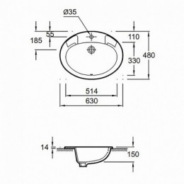E1273-00 OVALE DESS Ovale раковина 63 см. белый