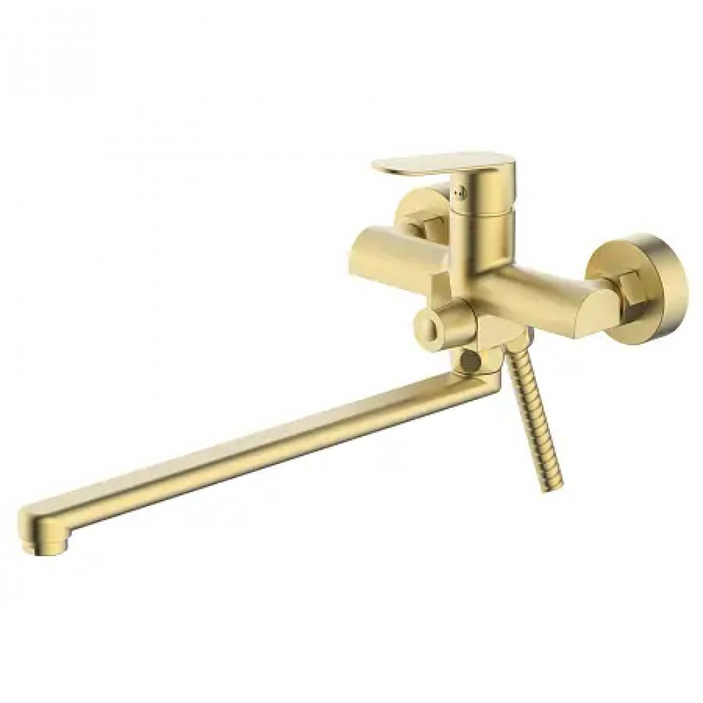 Alanti Смеситель для ванны с ручным душем, длинный излив, золото матовое