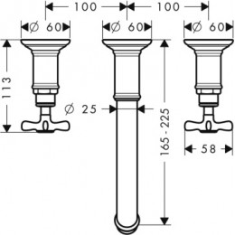 16532820 Axor Montreux Смеситель для раковины, на 3 отв, СМ, с изливом 165-225 мм, с крестообразными