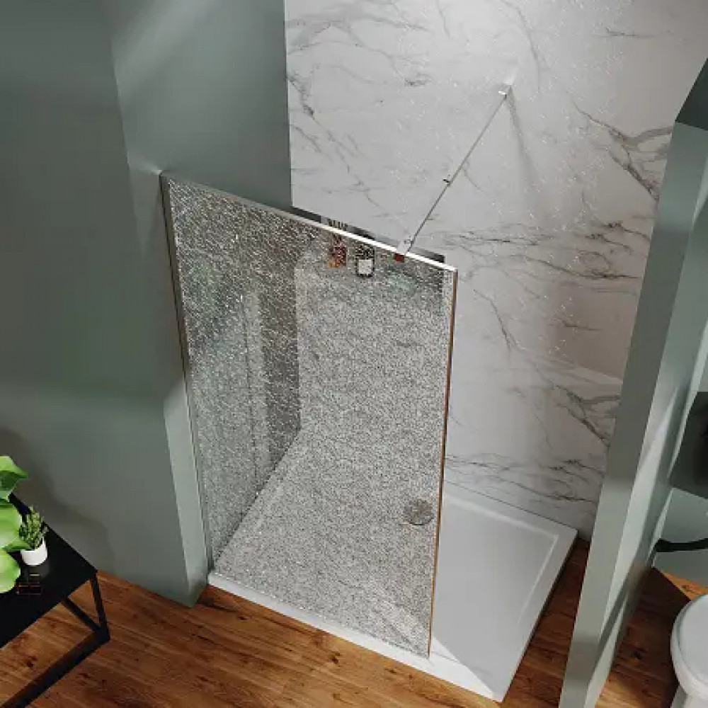 AZ-275-100-MGR-CBR Душевая перегородка Walk-in, 100x200-MGR-CBR, в рамке, Битое стекло, 4+5+4 мм, профиль матовый графит