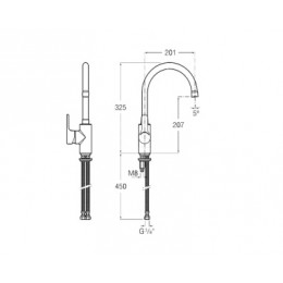 L20 смеситель для кухни, высокий излив 207 мм
