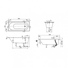 OBERON Ванна квариловая 180х80 с ножками, Альпийский белый