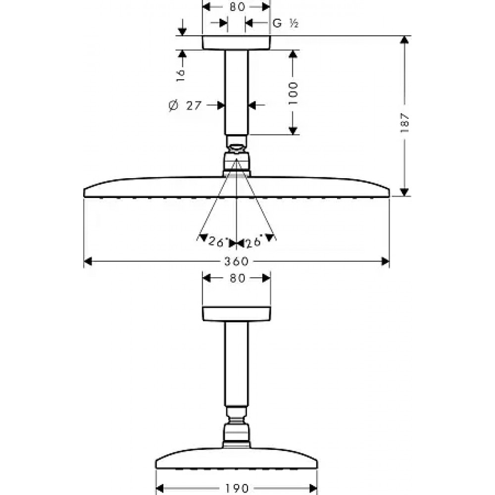 27381000 Верхний душ Raindance E 360 AIR 1jet, потолочное подсоединение 100 мм, ½’
