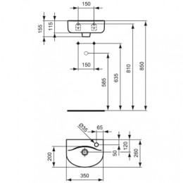 E791501 CONNECT Arc Умывальник 35 см, 1 отверстие под смеситель (справа), с отверстием перелива, для монтажа соло, без крепежа