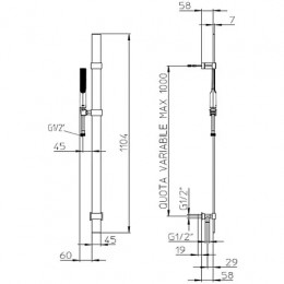 APICE Душевая штанга FLAT из латуни 110 см,душевая лейка (АБС пластик),шланг Cromolux 150 см, цвет хром