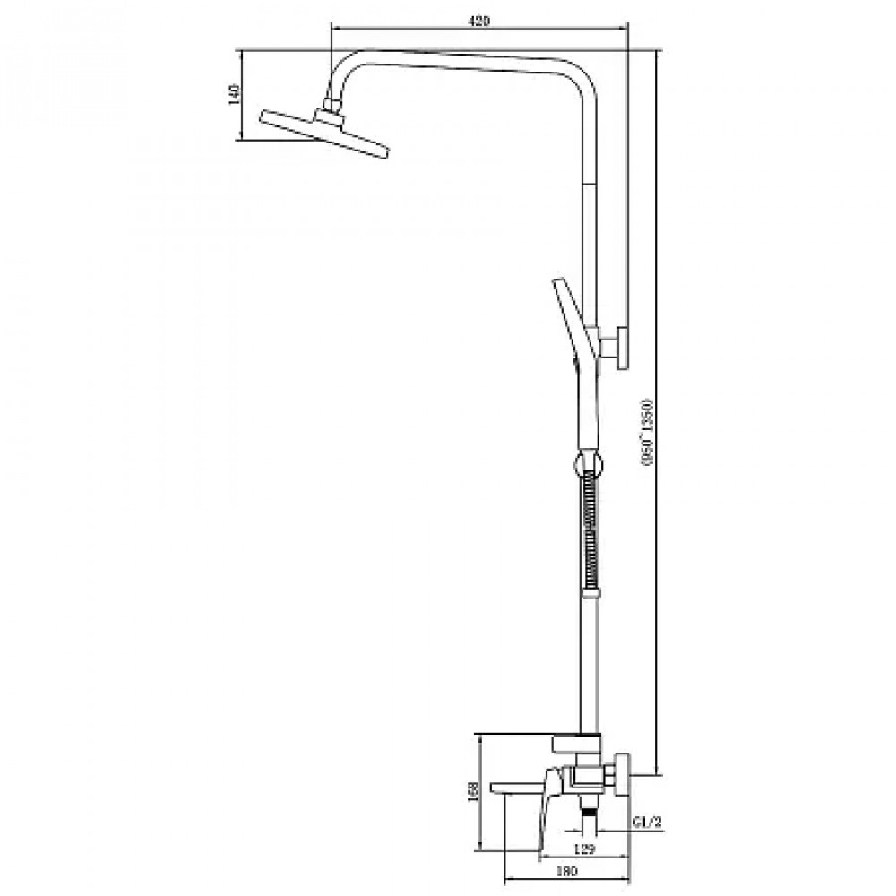 Conda Душевая система с квадратным тропическим душем, хром