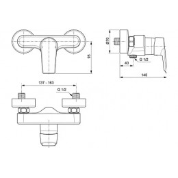 A6581AA TESI Настенный смеситель для душа, монтаж на стандартных эксцентриках