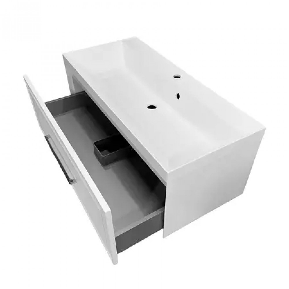 Комплект Тумба Belloni 100 БЕЛЫЙ МАТ подвесная с раковиной Астория 100