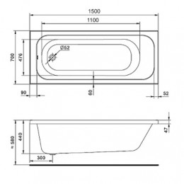 ЛАММА ванна акриловая прямоугольная 150Х70 БЕЛ