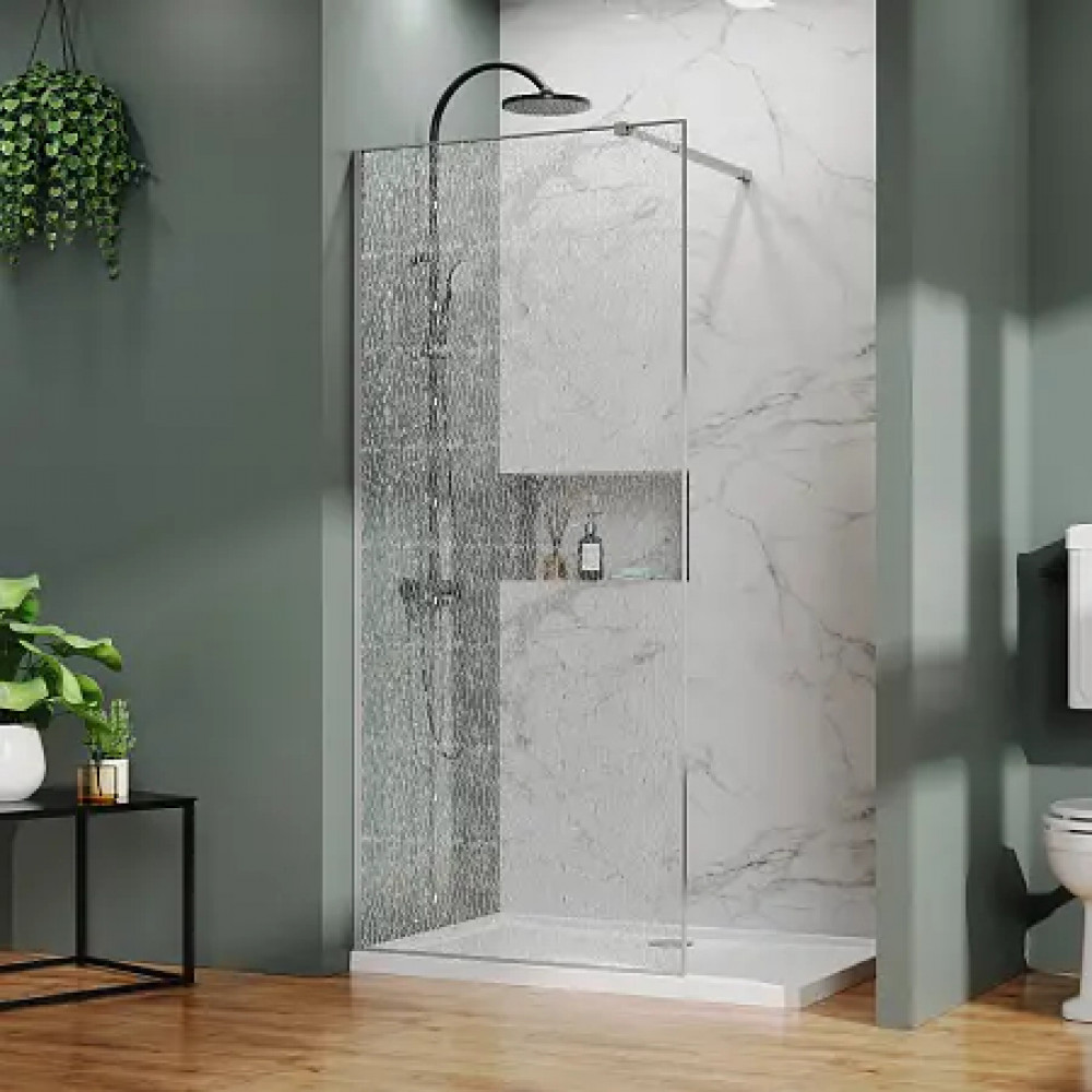 AZ-275-100-MGR-CBR Душевая перегородка Walk-in, 100x200-MGR-CBR, в рамке, Битое стекло, 4+5+4 мм, профиль матовый графит