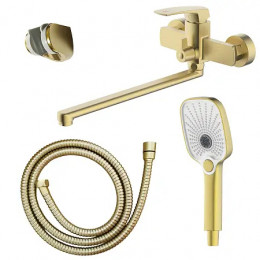 Conda Смеситель для ванны с ручным душем, длинный излив, золото матовое