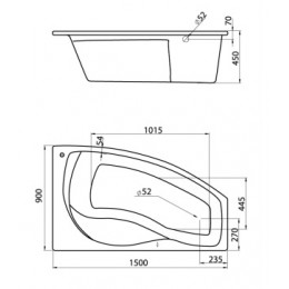 МАЙОРКА ванна акриловая асимметричная 150х90 правосторонняя белая