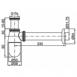 Сифон без выпуска для умывальника G 1 1/4 латунь, овал, ХРОМ, блистер. AZARIO, AZ-107-CHR
