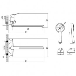 Смеситель для ванны с ручным душем(Длинный излив)
