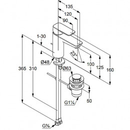 KLUDI PURE&STYLE Однорычажный смеситель на умывальник 100, c донным клапаном, арт. 402900575