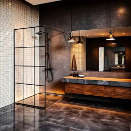 Душевая перегородка Walk-in, стекло лофт клетка CS-W02B-100 100x200, 8  мм, профиль черный матовый