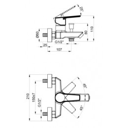 ENZO Смеситель для ванны с коротким изливом, хром
