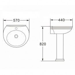 BENTY Раковина с пьедесталом. Размер 570х440х820 мм (2 места)