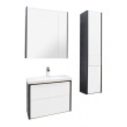 RONDA Шкаф зеркальный 700 мм, белый глянец/антрацит