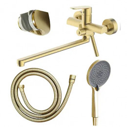 Alanti Смеситель для ванны с ручным душем, длинный излив, золото матовое