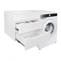 Комплект тумба Палермо 120/2 подвесная под с/машинку (60) с раковиной Изабелла 120 левая белая